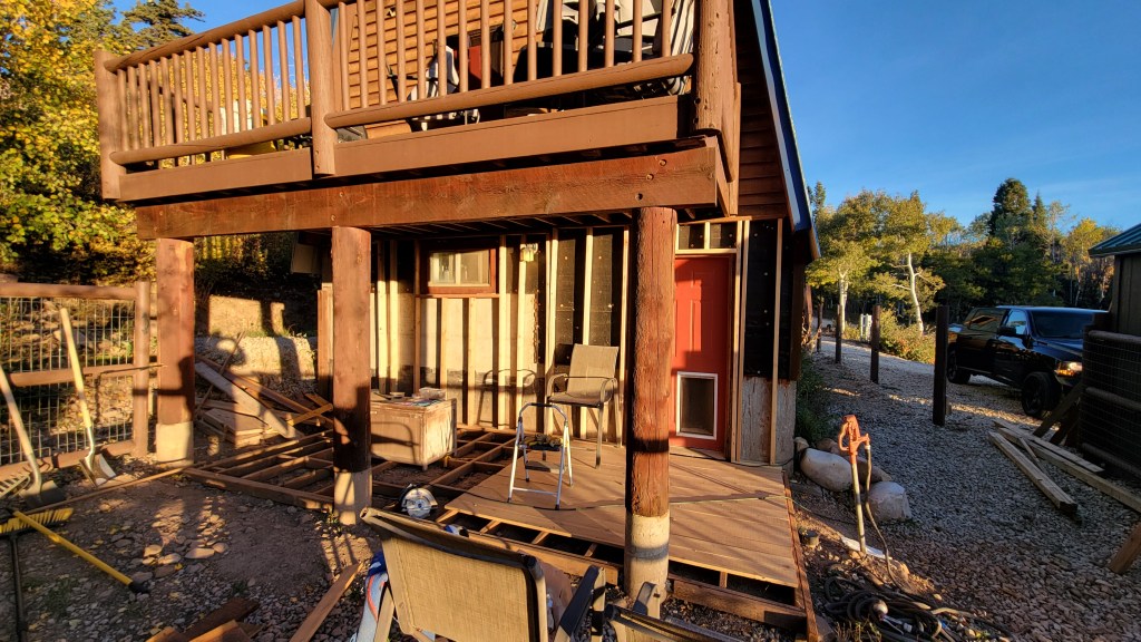 Construcxtion of a home sauna at golden hour in Utah. 